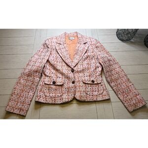 Fundamental Things VTG Pink Tweed Lined Fitted Blazer 2 Jeweled Button Close‎ 10